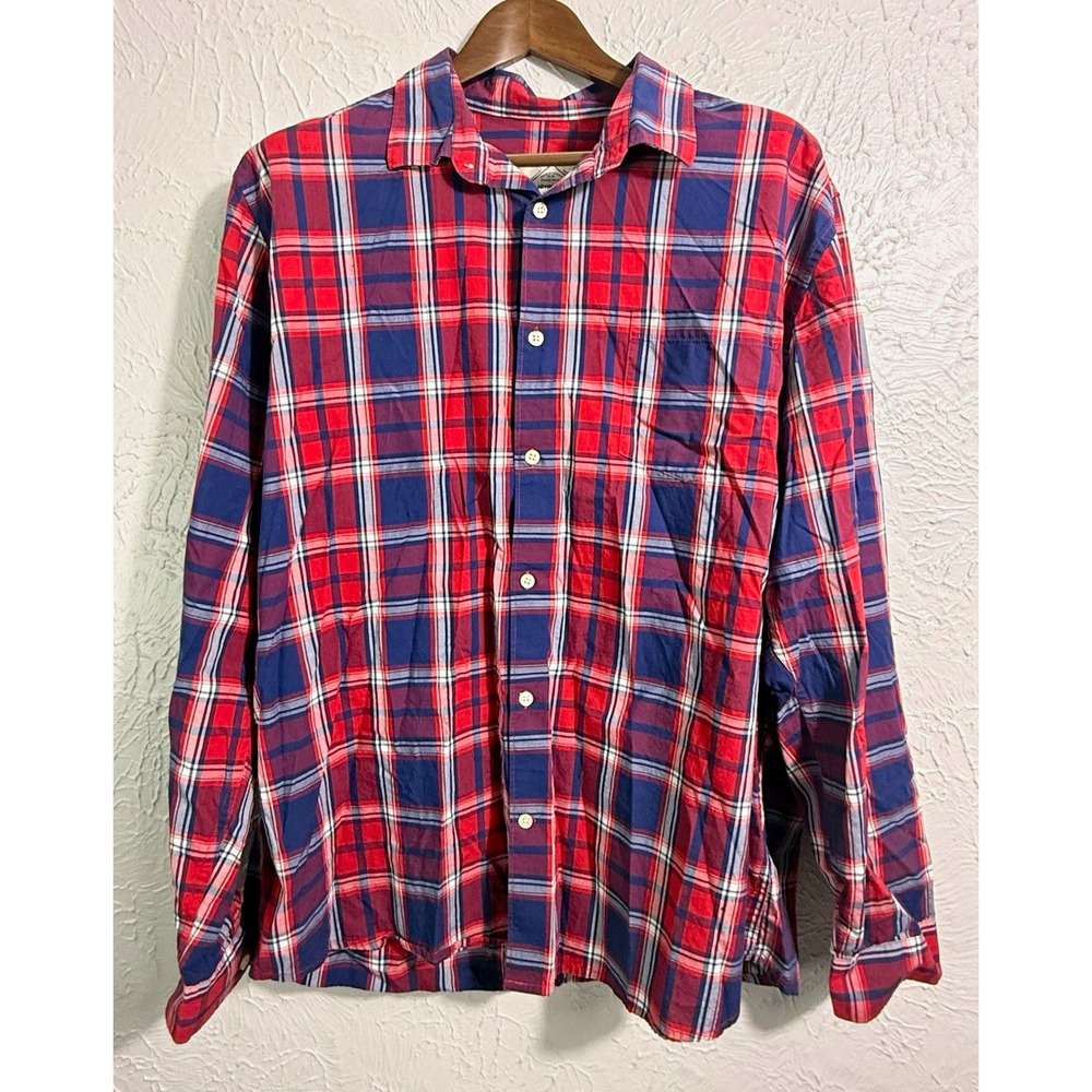 St. John's Bay Men's XXL Plaid Button-Up Shirt Red Blue White Long Sleeve Woven